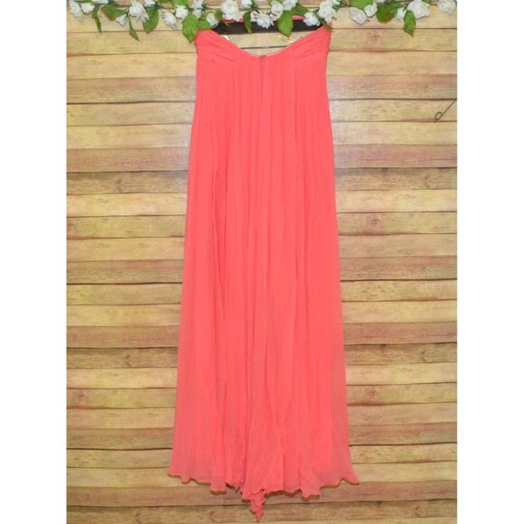 Halston Heritage Chiffon Peach Maxi Dress Womens 2 Silk Strapless Evening Prom - Picture 7 of 12